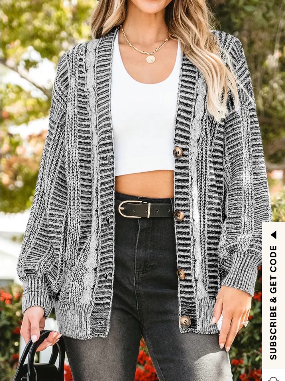 CUPSHE striped cable knit v-neck cardigan size S